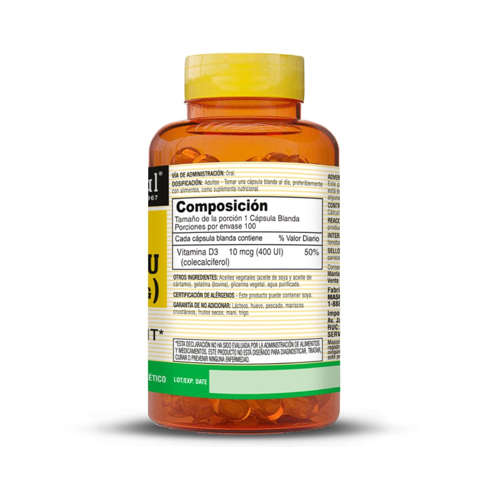 Vitamina D3 400 I.U - Frasco 100 UN, , large image number null