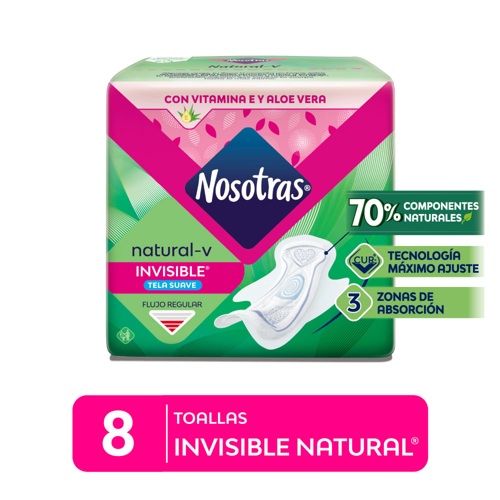 Toallas Higi&eacute;nicas Nosotras Invisible Natural Tela - Bolsa 8 UN, , large image number null