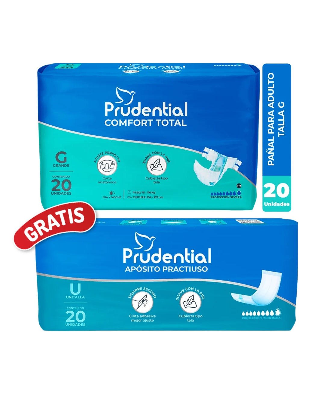 Pa&ntilde;al Prudential Confort Total Talla G - Bolsa 20 UN, , large image number null
