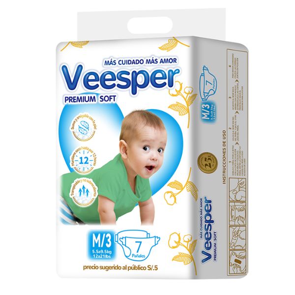 Pa&ntilde;al Paquetito Veesper Premium Sotf Talla M - Bolsa 7 UN, , large image number null