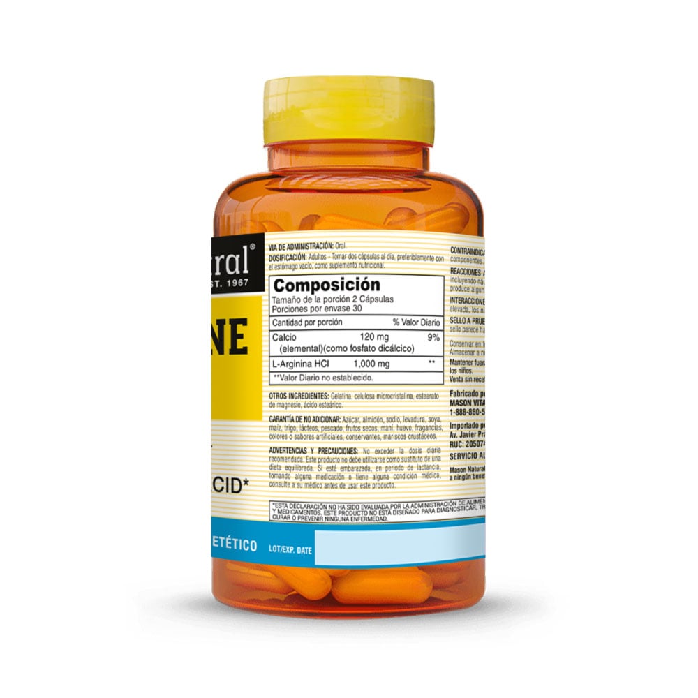 L-Arginina 500 mg - Frasco 60 UN, , large image number null