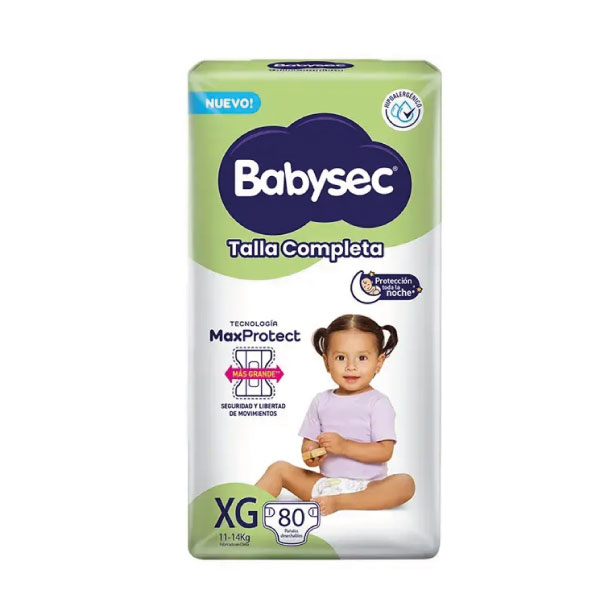 Pa&ntilde;al Babysec Talla Completa talla XG - Bolsa 80 UN, , large image number null
