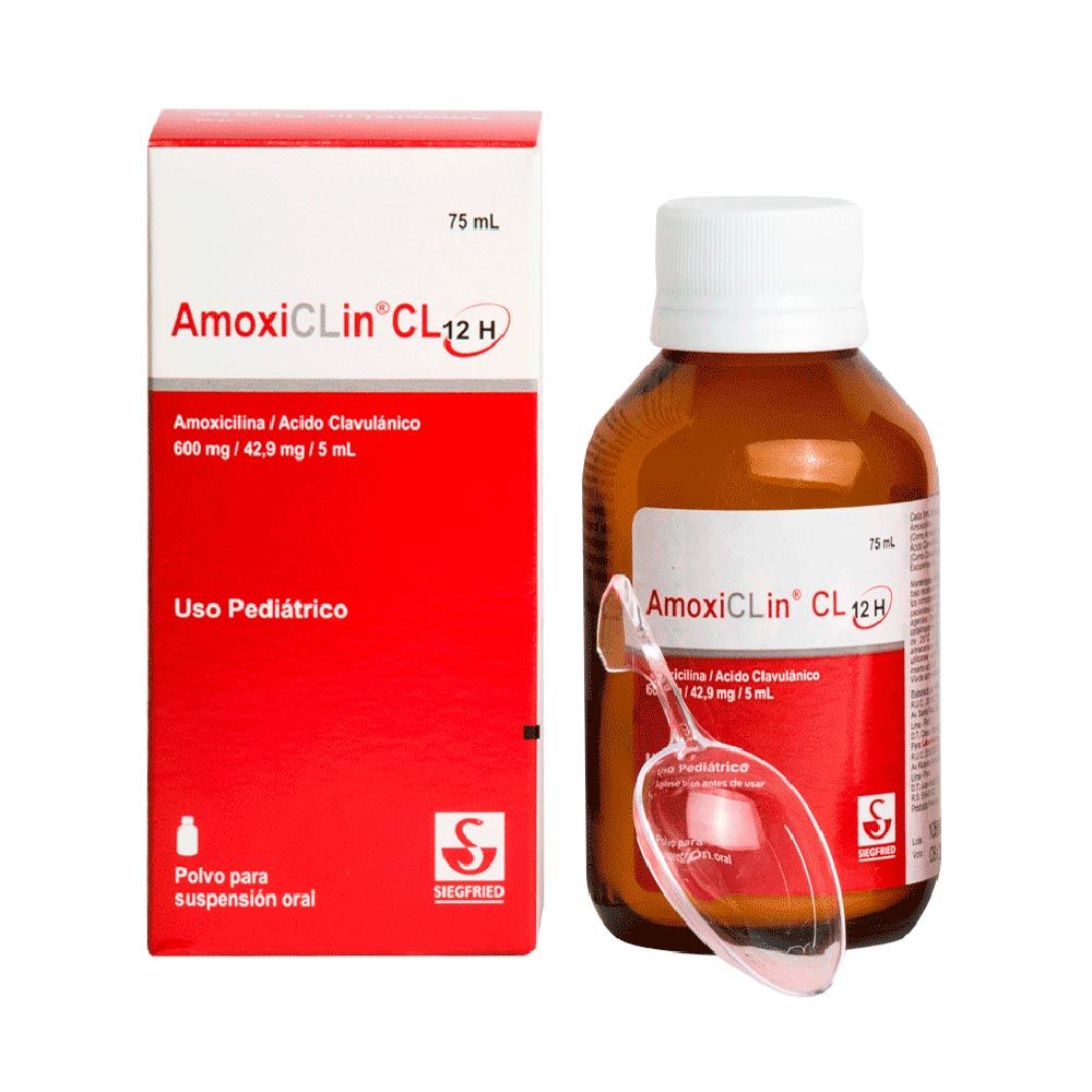 Amoxiclin Cl 12H 600 mg /42.9 mg X 5 ml Polvo para Suspensi&oacute;n Oral - Frasco 75 ML, , large image number null