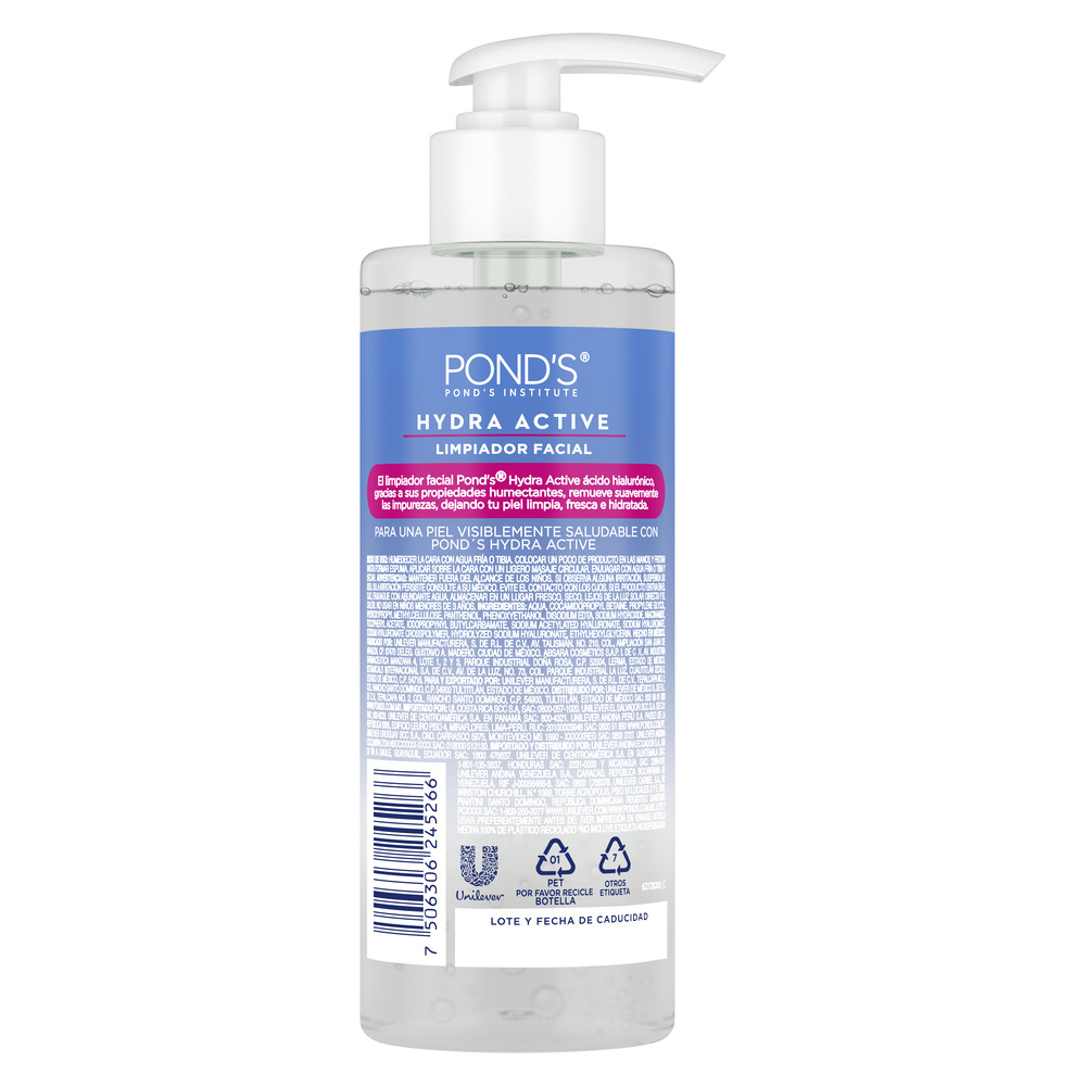 Limpiador Facial Pond's Hydra Active &Aacute;cido Hialur&oacute;nico + Vitamina B3 - Frasco 200 ML, , large image number null