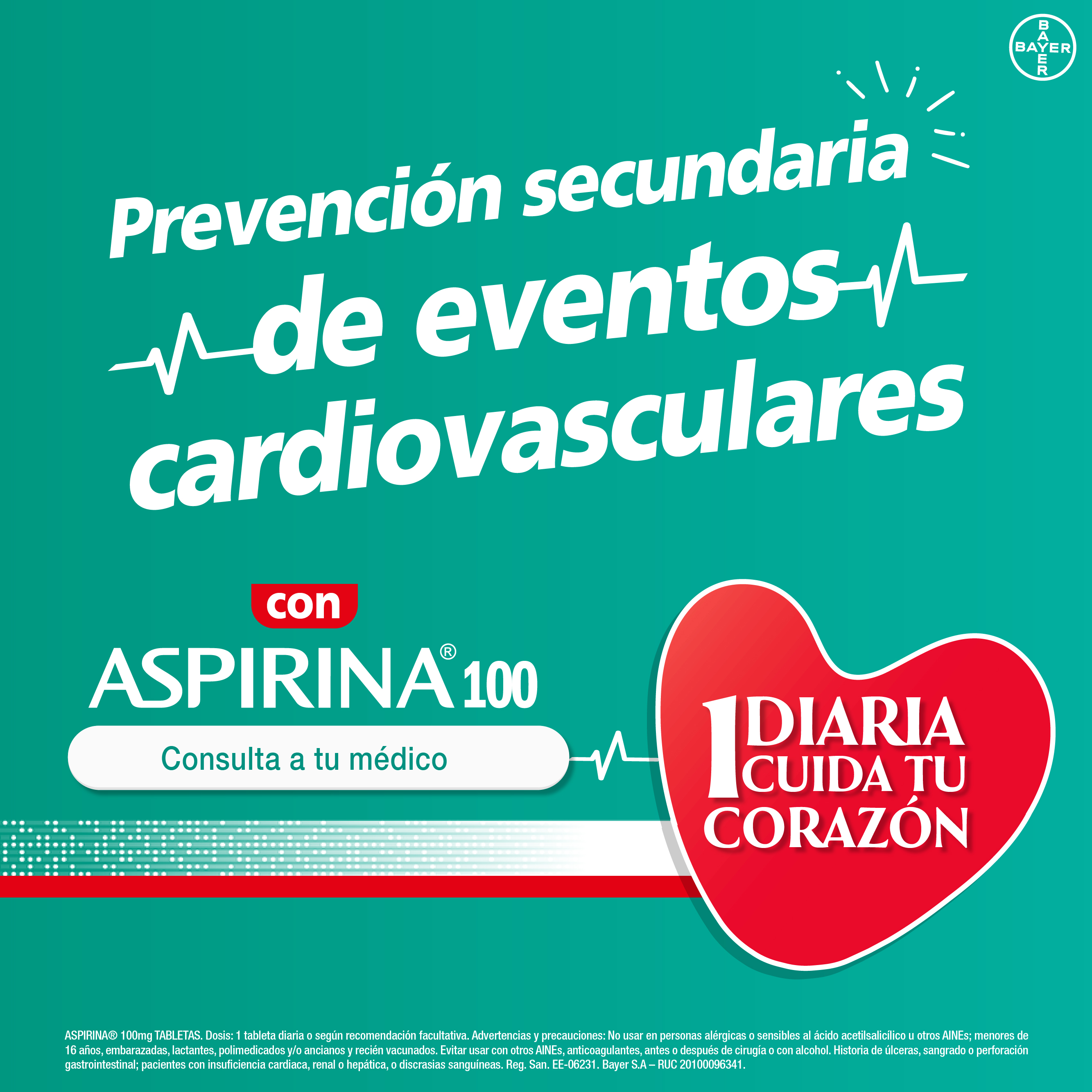 Aspirina 100 Prevenci&oacute;n Cardiovascular 100 Mg image number null