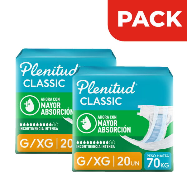 D&uacute;o Pack Pa&ntilde;al Plenitud Classic Talla G/XG Bolsa 20 UN - Pack 2UN, , large image number null