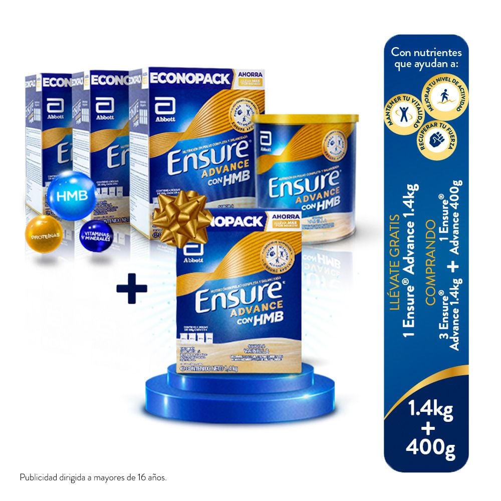 Pack 03 Ensure Advance HMB 1.4 Kg + 01 Ensure Advance HMB 400G + regalo, , large image number null