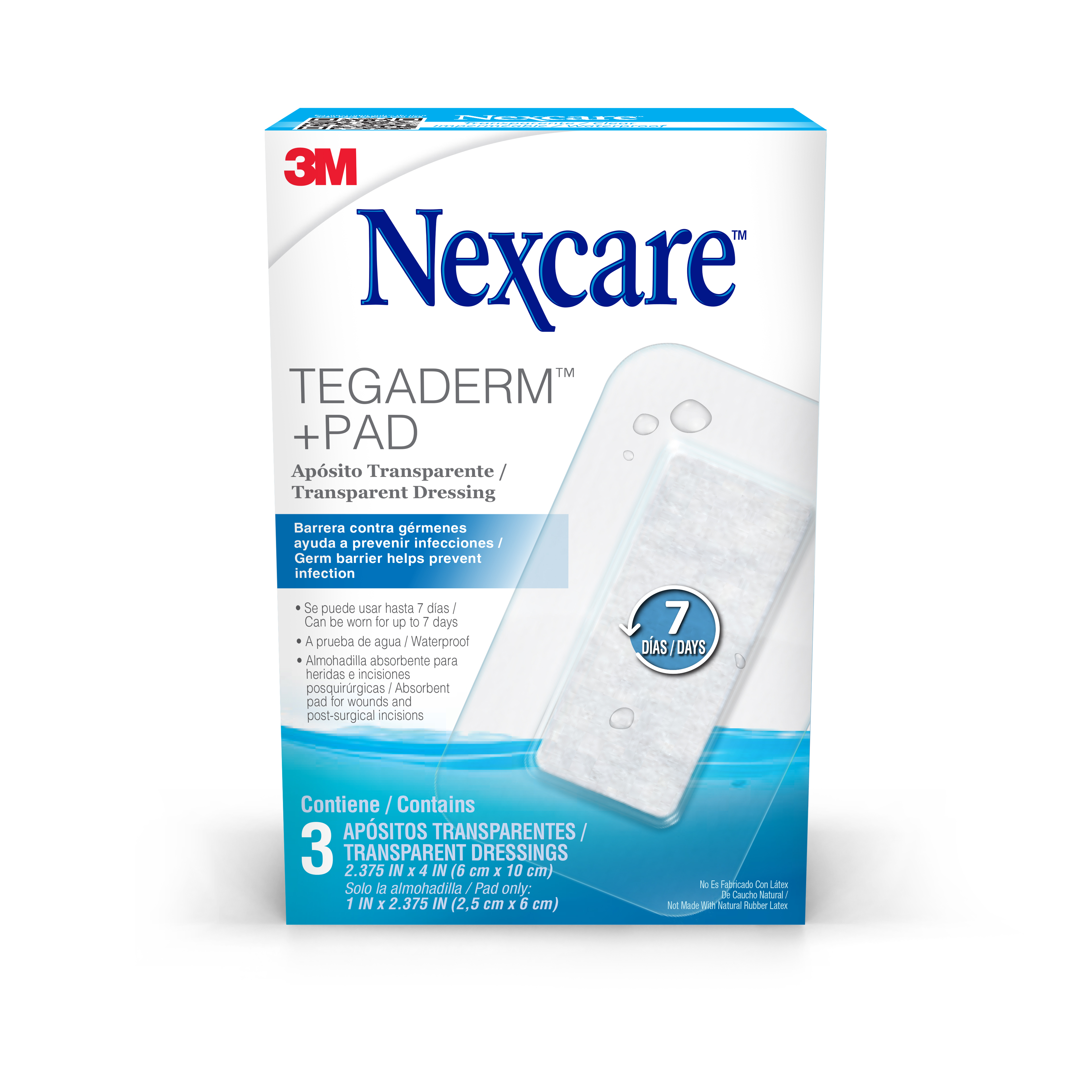 Tegaderm Nexcare Transparente + PAD 6x10 Cm - Caja 3 UN, , large image number null