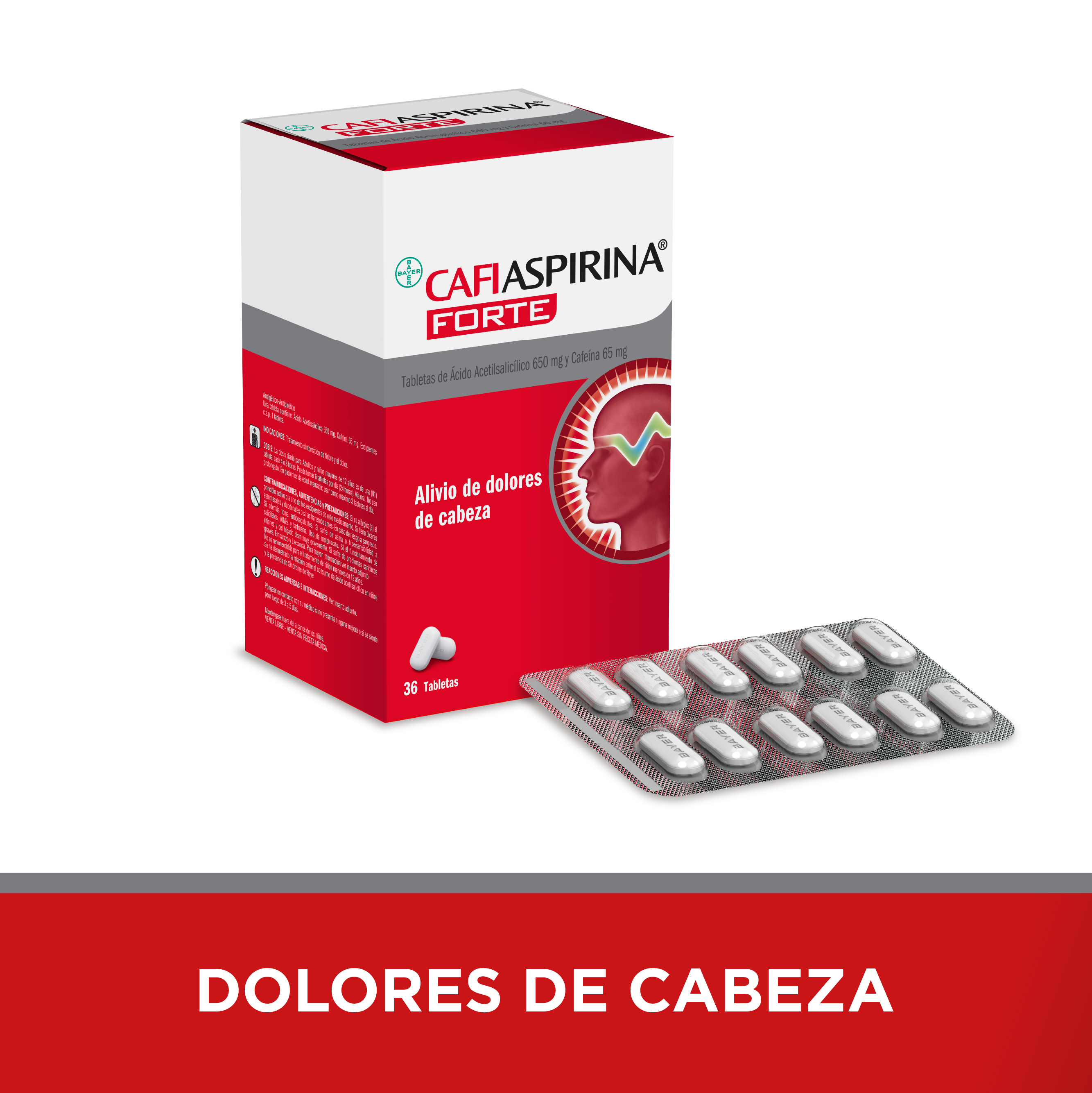 Cafiaspirina Forte 650mg + 65mg Tableta - Bl&iacute;ster 12 UN, , large image number null
