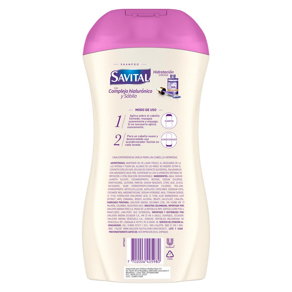 Savital Shampoo Complejo Hialur&oacute;nico y S&aacute;bila - Frasco 510 ML, , large image number null