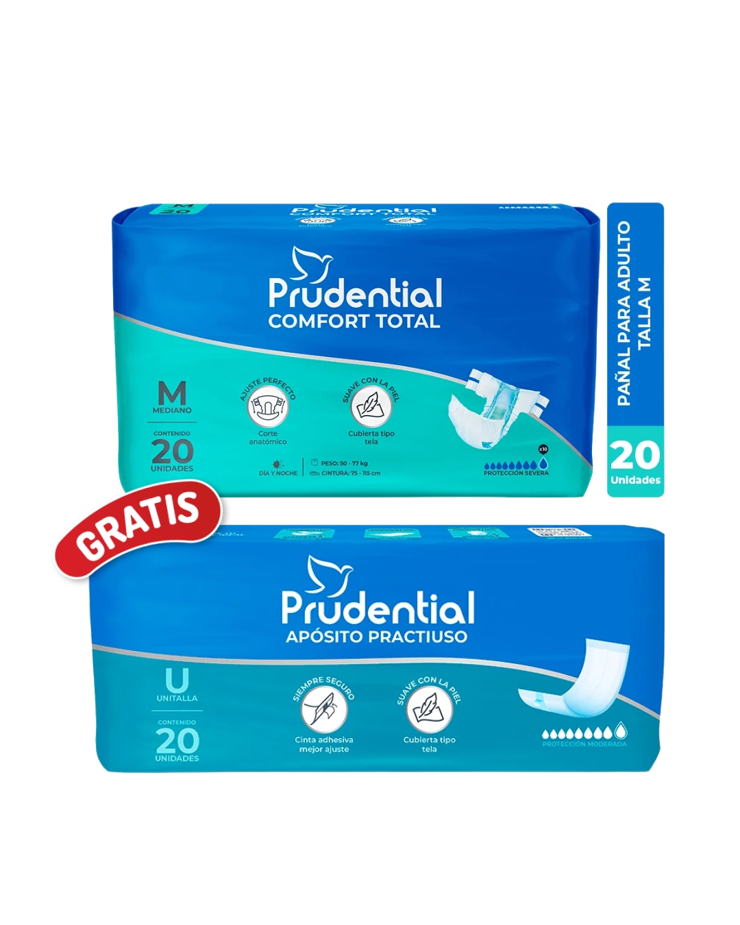 Pa&ntilde;al Prudential Confort Talla Total M - Bolsa 20 UN, , large image number null