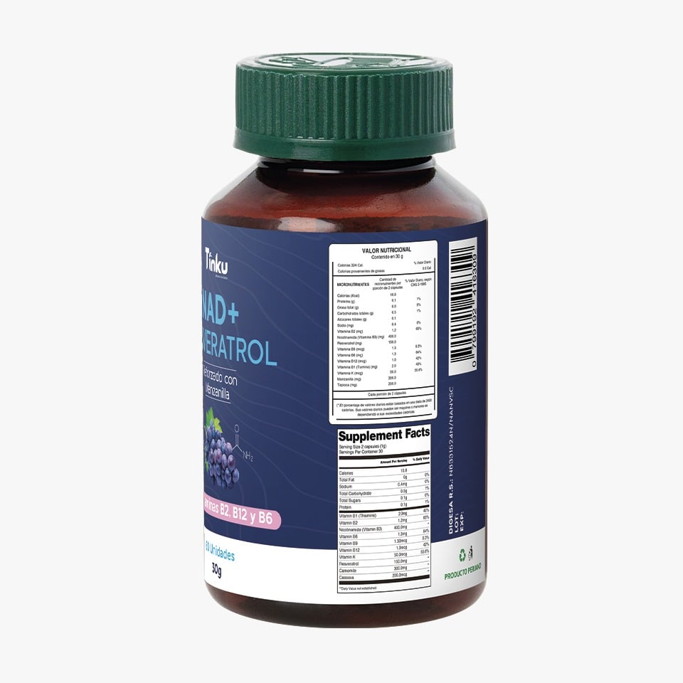 NAD+ Resveratrol C&aacute;psulas - Frasco 60 UN, , large image number null